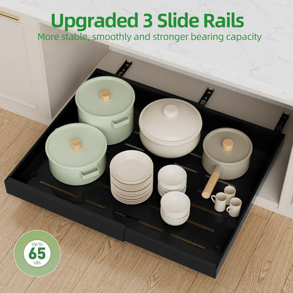 Expandable Pull Out Cabinet Organizer,21" Deep | Pull Out Drawers for Cabinets with width from 12" to 20",Sliding Drawers for Cabinets with Upgrade 3 Slide Rails,hold 65 lbs