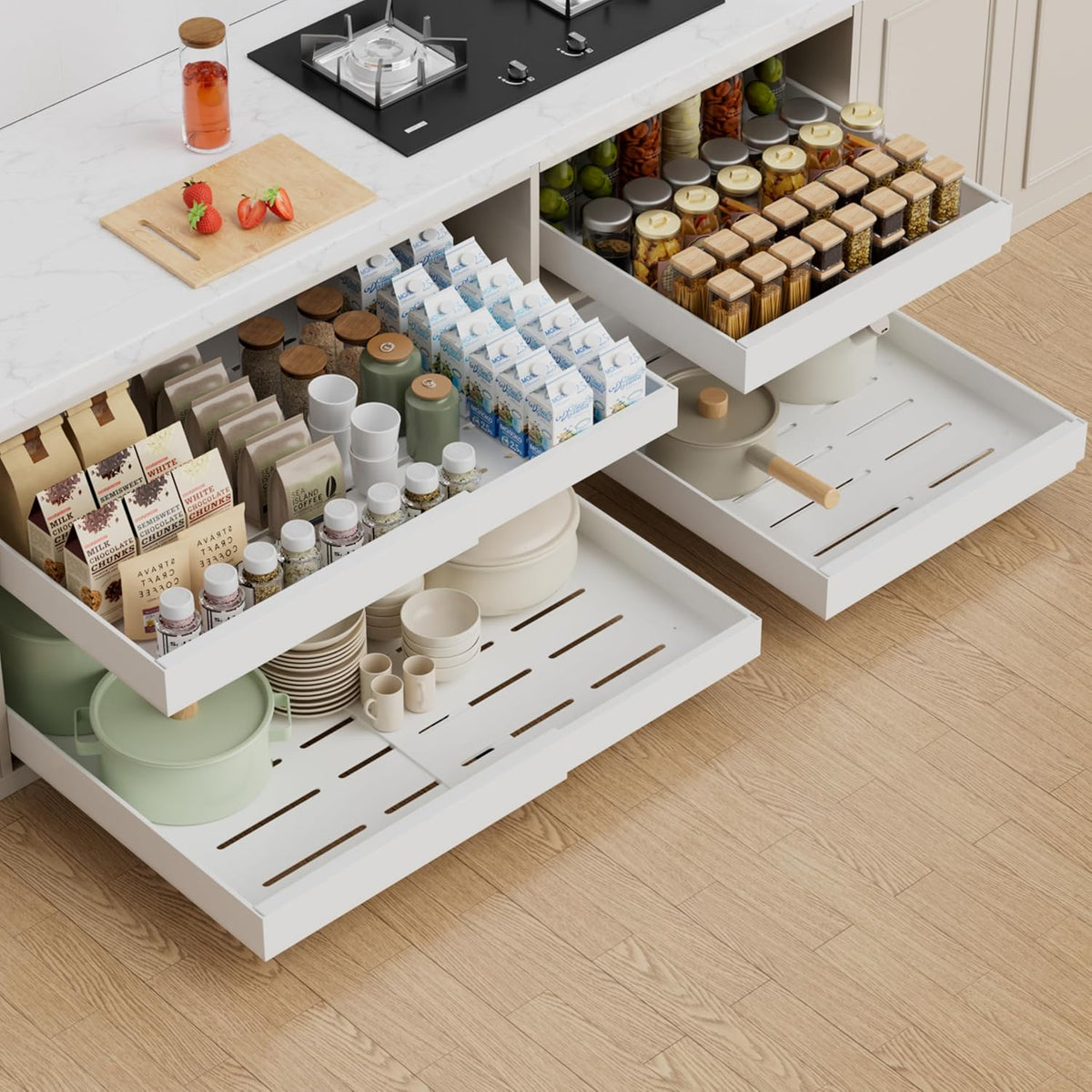 Expandable Pull Out Cabinet Organizer,21" Deep | Pull Out Drawers for Cabinets with width from 12" to 20",Sliding Drawers for Cabinets with Upgrade 3 Slide Rails,hold 65 lbs
