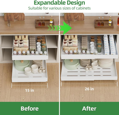 Expandable Pull Out Cabinet Organizer,21" Deep | Pull Out Drawers for Cabinets with width from 12" to 20",Sliding Drawers for Cabinets with Upgrade 3 Slide Rails,hold 65 lbs