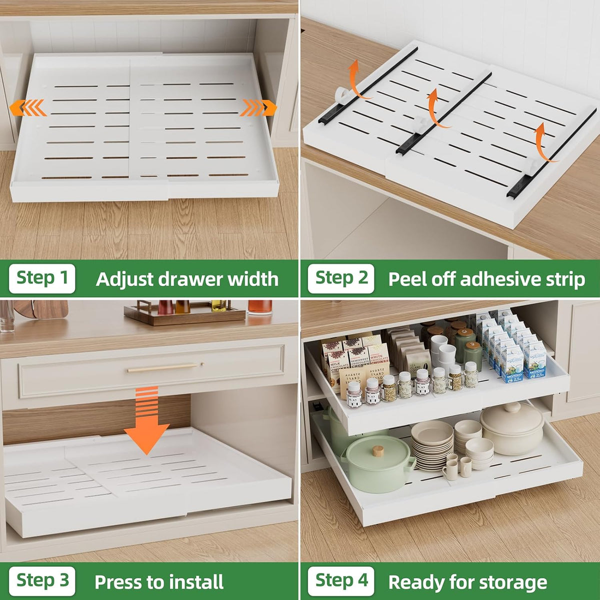 Expandable Pull Out Cabinet Organizer,21" Deep | Pull Out Drawers for Cabinets with width from 12" to 20",Sliding Drawers for Cabinets with Upgrade 3 Slide Rails,hold 65 lbs