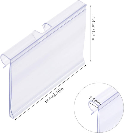 50 PCS Clear Plastic Label Holders for Wire Shelf Retail Price Label, Basket Bin Labels Clip On, Labels for Storage Bins, Merchandise Sign Display Holder for Supermarket,Label Papers Included