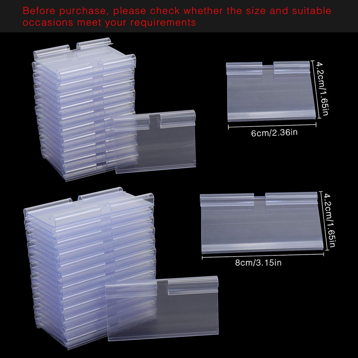 50 PCS Clear Plastic Label Holders for Wire Shelf Retail Price Label, Basket Bin Labels Clip On, Labels for Storage Bins, Merchandise Sign Display Holder for Supermarket,Label Papers Included
