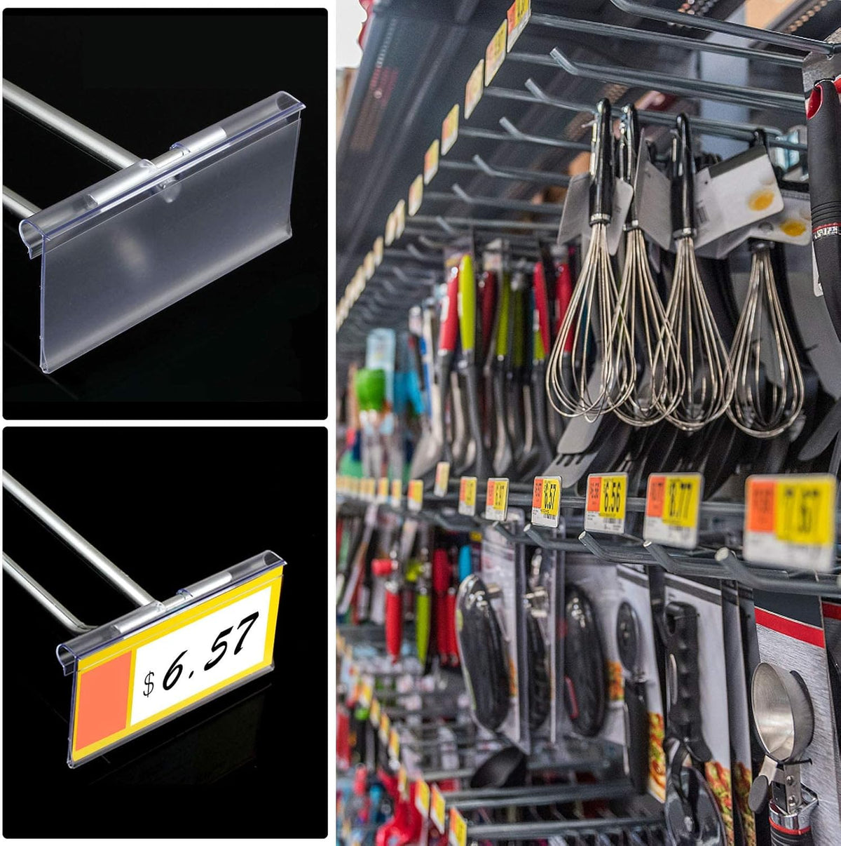 50 PCS Clear Plastic Label Holders for Wire Shelf Retail Price Label, Basket Bin Labels Clip On, Labels for Storage Bins, Merchandise Sign Display Holder for Supermarket,Label Papers Included