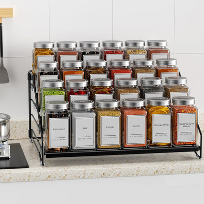 4 Tier Spice Rack for Cabinet, Spice Rack Organizer, Depth Adjustable Spice Holder for Countertop, Cupboard, Pantry, Seasoning Shelf, Metal, Black (1 Pack)