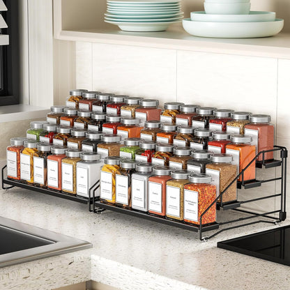 4 Tier Spice Rack for Cabinet, Spice Rack Organizer, Depth Adjustable Spice Holder for Countertop, Cupboard, Pantry, Seasoning Shelf, Metal, Black (1 Pack)
