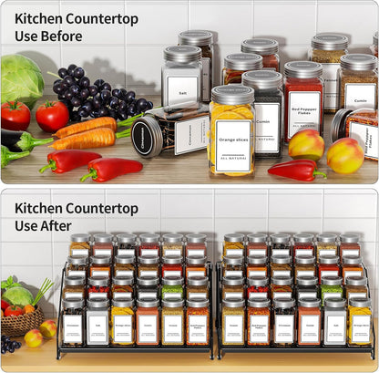 4 Tier Spice Rack for Cabinet, Spice Rack Organizer, Depth Adjustable Spice Holder for Countertop, Cupboard, Pantry, Seasoning Shelf, Metal, Black (1 Pack)