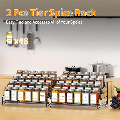 4 Tier Spice Rack for Cabinet, Spice Rack Organizer, Depth Adjustable Spice Holder for Countertop, Cupboard, Pantry, Seasoning Shelf, Metal, Black (1 Pack)