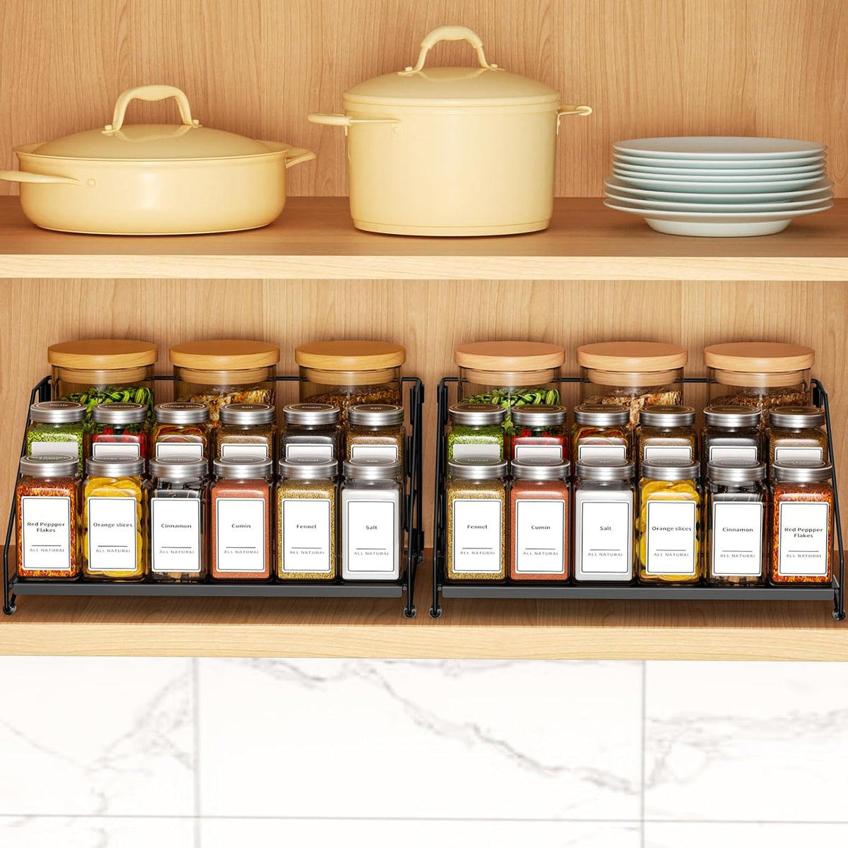 4 Tier Spice Rack for Cabinet, Spice Rack Organizer, Depth Adjustable Spice Holder for Countertop, Cupboard, Pantry, Seasoning Shelf, Metal, Black (1 Pack)