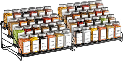 4 Tier Spice Rack for Cabinet, Spice Rack Organizer, Depth Adjustable Spice Holder for Countertop, Cupboard, Pantry, Seasoning Shelf, Metal, Black (1 Pack)