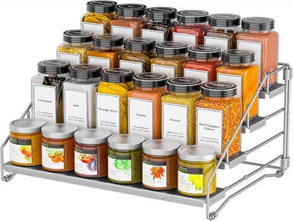 4 Tier Spice Rack for Cabinet, Spice Rack Organizer, Depth Adjustable Spice Holder for Countertop, Cupboard, Pantry, Seasoning Shelf, Metal, Black (1 Pack)