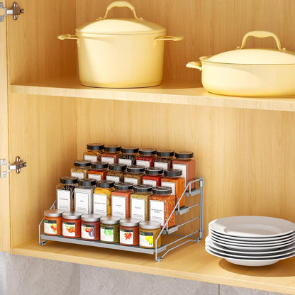 4 Tier Spice Rack for Cabinet, Spice Rack Organizer, Depth Adjustable Spice Holder for Countertop, Cupboard, Pantry, Seasoning Shelf, Metal, Black (1 Pack)
