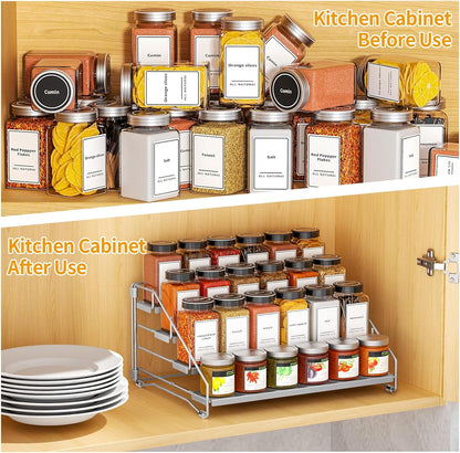 4 Tier Spice Rack for Cabinet, Spice Rack Organizer, Depth Adjustable Spice Holder for Countertop, Cupboard, Pantry, Seasoning Shelf, Metal, Black (1 Pack)