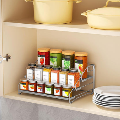 4 Tier Spice Rack for Cabinet, Spice Rack Organizer, Depth Adjustable Spice Holder for Countertop, Cupboard, Pantry, Seasoning Shelf, Metal, Black (1 Pack)