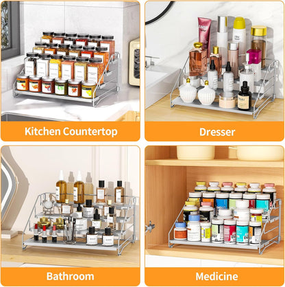 4 Tier Spice Rack for Cabinet, Spice Rack Organizer, Depth Adjustable Spice Holder for Countertop, Cupboard, Pantry, Seasoning Shelf, Metal, Black (1 Pack)