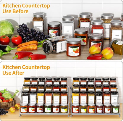 4 Tier Spice Rack for Cabinet, Spice Rack Organizer, Depth Adjustable Spice Holder for Countertop, Cupboard, Pantry, Seasoning Shelf, Metal, Black (1 Pack)