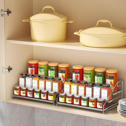 4 Tier Spice Rack for Cabinet, Spice Rack Organizer, Depth Adjustable Spice Holder for Countertop, Cupboard, Pantry, Seasoning Shelf, Metal, Black (1 Pack)