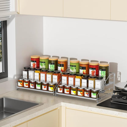 4 Tier Spice Rack for Cabinet, Spice Rack Organizer, Depth Adjustable Spice Holder for Countertop, Cupboard, Pantry, Seasoning Shelf, Metal, Black (1 Pack)