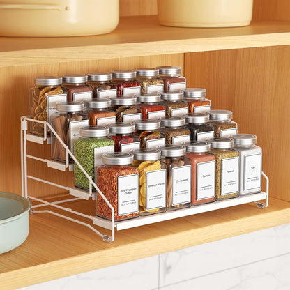 4 Tier Spice Rack for Cabinet, Spice Rack Organizer, Depth Adjustable Spice Holder for Countertop, Cupboard, Pantry, Seasoning Shelf, Metal, Black (1 Pack)