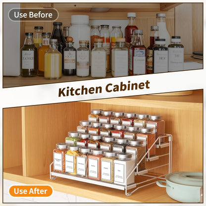 4 Tier Spice Rack for Cabinet, Spice Rack Organizer, Depth Adjustable Spice Holder for Countertop, Cupboard, Pantry, Seasoning Shelf, Metal, Black (1 Pack)
