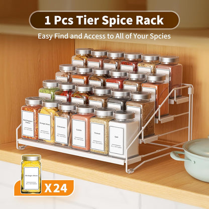4 Tier Spice Rack for Cabinet, Spice Rack Organizer, Depth Adjustable Spice Holder for Countertop, Cupboard, Pantry, Seasoning Shelf, Metal, Black (1 Pack)