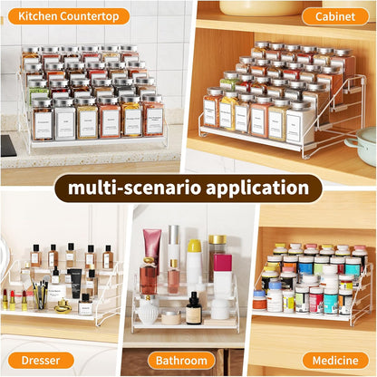 4 Tier Spice Rack for Cabinet, Spice Rack Organizer, Depth Adjustable Spice Holder for Countertop, Cupboard, Pantry, Seasoning Shelf, Metal, Black (1 Pack)