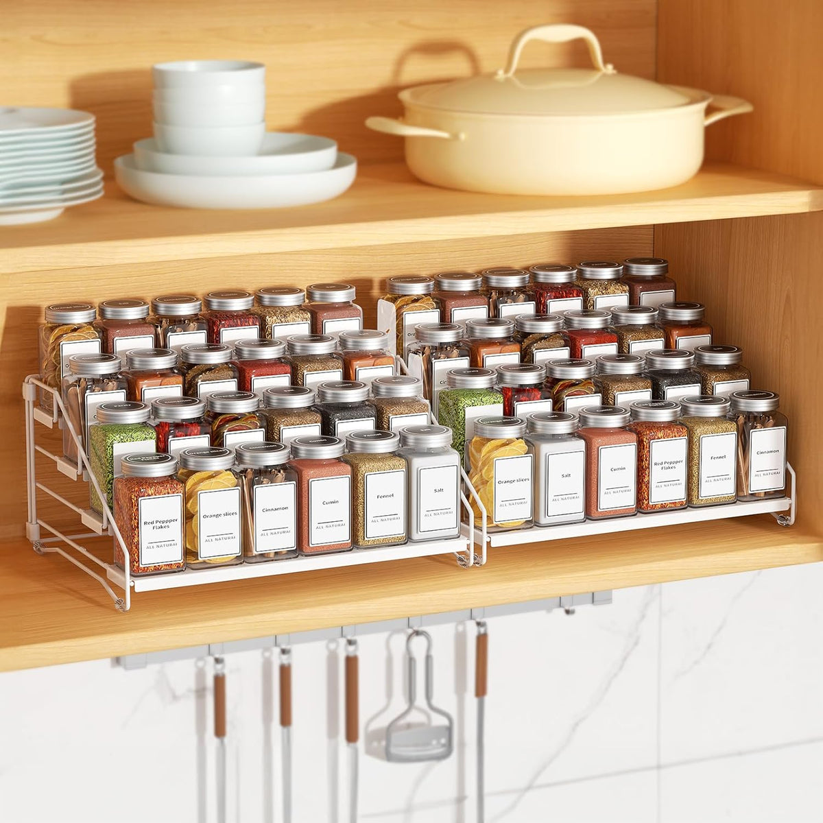 4 Tier Spice Rack for Cabinet, Spice Rack Organizer, Depth Adjustable Spice Holder for Countertop, Cupboard, Pantry, Seasoning Shelf, Metal, Black (1 Pack)