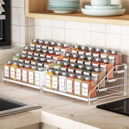 4 Tier Spice Rack for Cabinet, Spice Rack Organizer, Depth Adjustable Spice Holder for Countertop, Cupboard, Pantry, Seasoning Shelf, Metal, Black (1 Pack)
