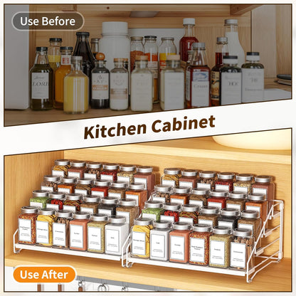 4 Tier Spice Rack for Cabinet, Spice Rack Organizer, Depth Adjustable Spice Holder for Countertop, Cupboard, Pantry, Seasoning Shelf, Metal, Black (1 Pack)