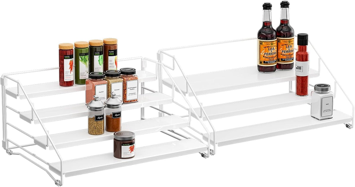 4 Tier Spice Rack for Cabinet, Spice Rack Organizer, Depth Adjustable Spice Holder for Countertop, Cupboard, Pantry, Seasoning Shelf, Metal, Black (1 Pack)
