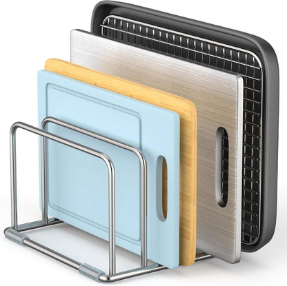 Cutting Board Holder Stand, Chopping Board Organizer Rack with 304 Stainless Steel, Cookie Sheet Storage Organizer, 1.0 & 1.2 Inch Wide Slots