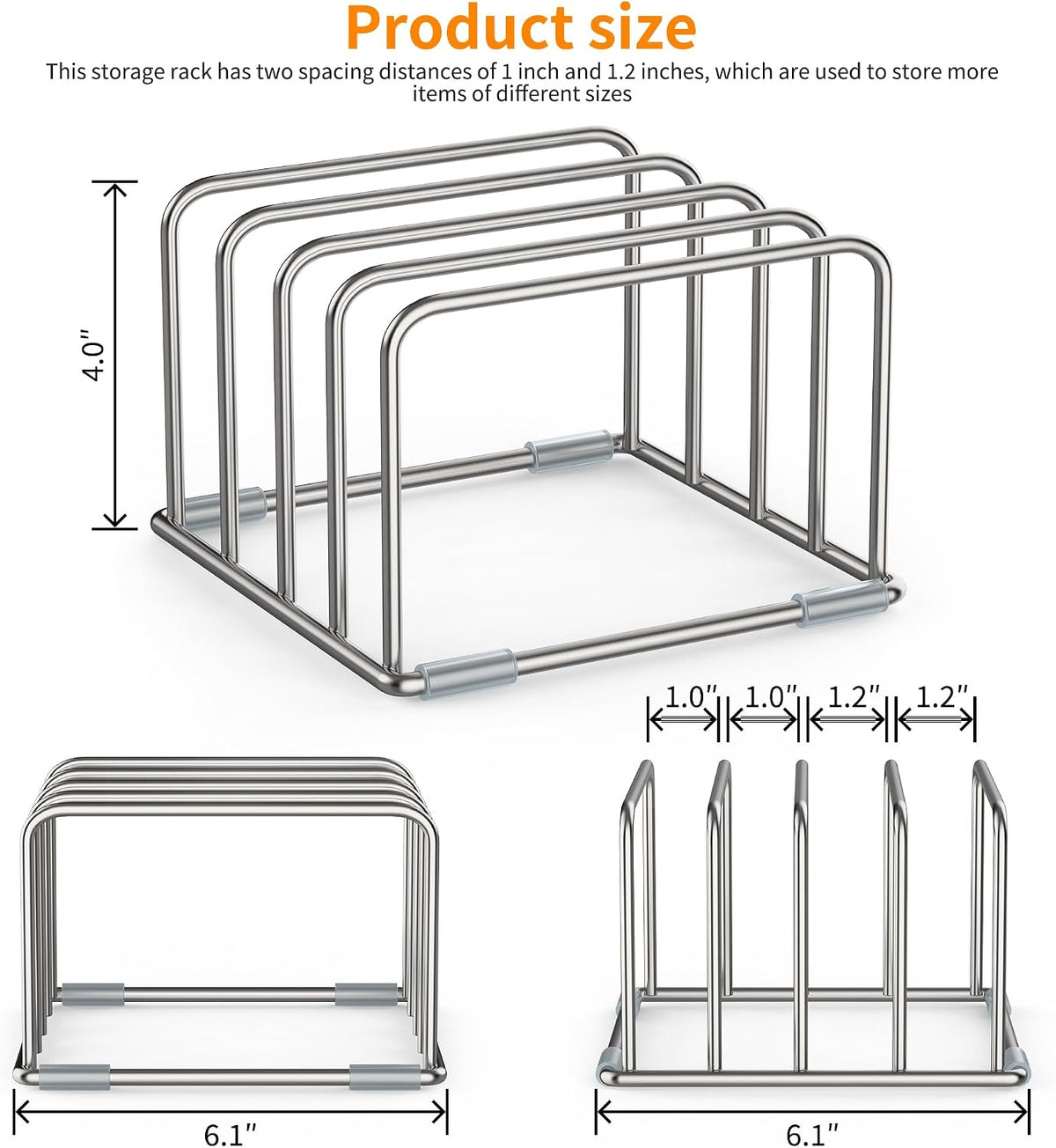Cutting Board Holder Stand, Chopping Board Organizer Rack with 304 Stainless Steel, Cookie Sheet Storage Organizer, 1.0 & 1.2 Inch Wide Slots