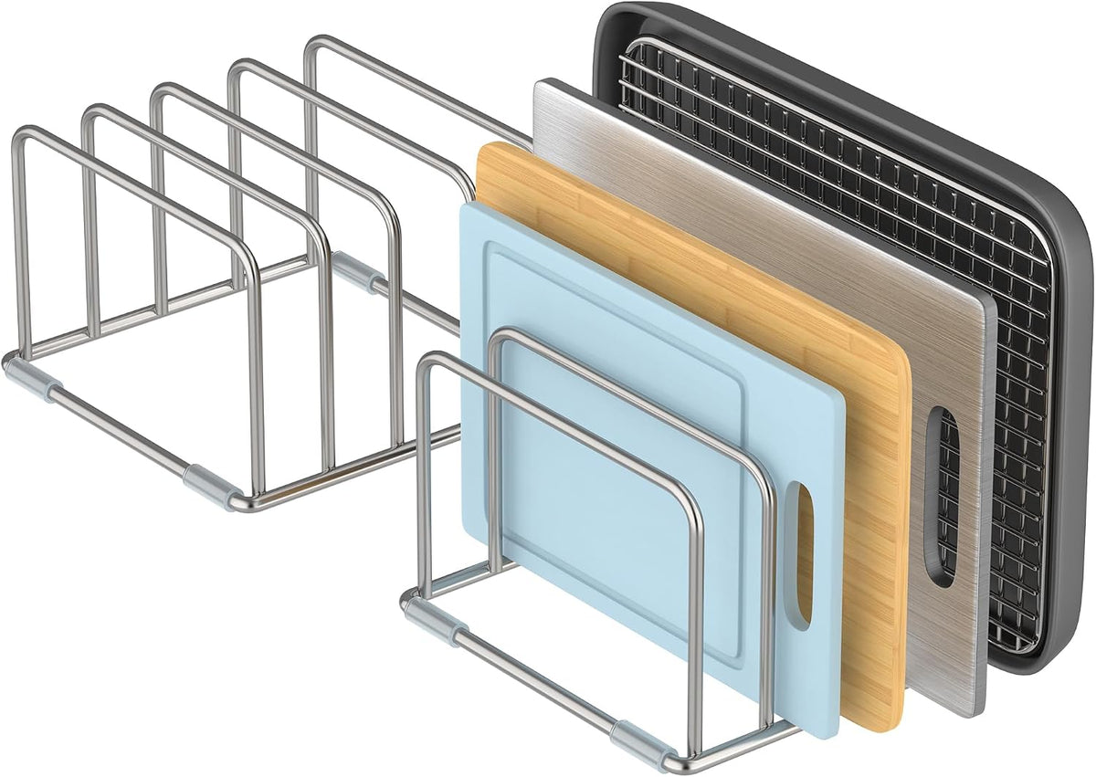 Cutting Board Holder Stand, Chopping Board Organizer Rack with 304 Stainless Steel, Cookie Sheet Storage Organizer, 1.0 & 1.2 Inch Wide Slots