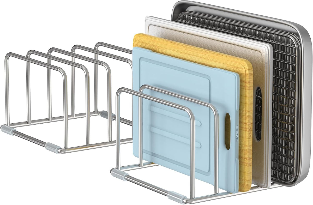 Cutting Board Holder Stand, Chopping Board Organizer Rack with 304 Stainless Steel, Cookie Sheet Storage Organizer, 1.0 & 1.2 Inch Wide Slots