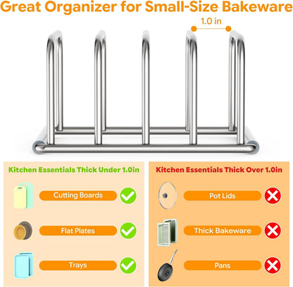Cutting Board Holder Stand, Chopping Board Organizer Rack with 304 Stainless Steel, Cookie Sheet Storage Organizer, 1.0 & 1.2 Inch Wide Slots
