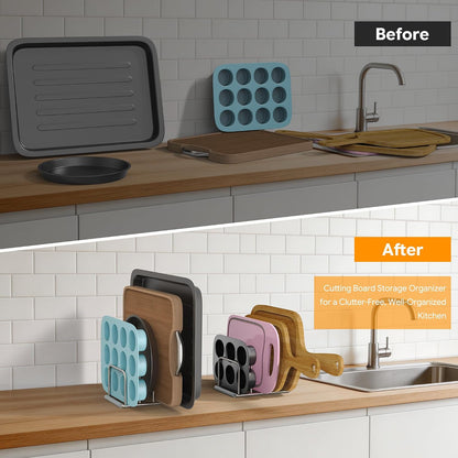 Cutting Board Holder Stand, Chopping Board Organizer Rack with 304 Stainless Steel, Cookie Sheet Storage Organizer, 1.0 & 1.2 Inch Wide Slots