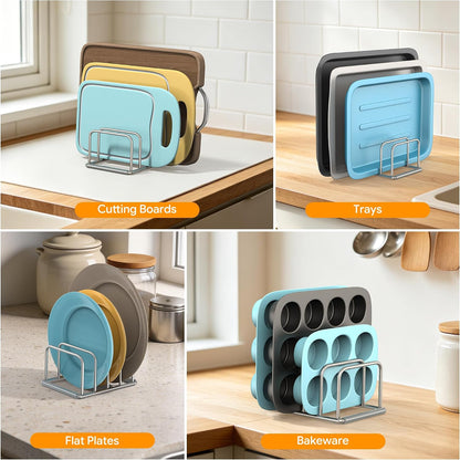 Cutting Board Holder Stand, Chopping Board Organizer Rack with 304 Stainless Steel, Cookie Sheet Storage Organizer, 1.0 & 1.2 Inch Wide Slots