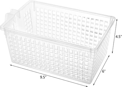 4 Pack Plastic Storage Bins with Handle, BPA-Free Kitchen Pantry Cabinet Refrigerator Food Storage Organizer for Snacks, Food, Produce, Pasta