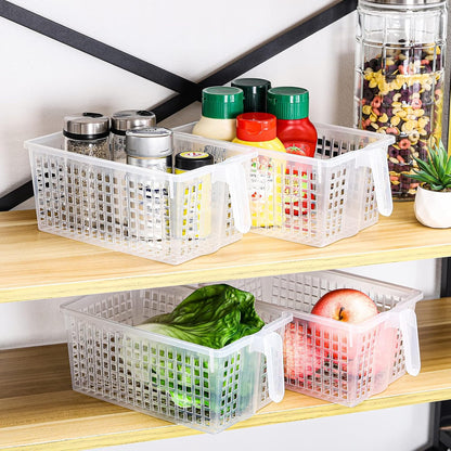 4 Pack Plastic Storage Bins with Handle, BPA-Free Kitchen Pantry Cabinet Refrigerator Food Storage Organizer for Snacks, Food, Produce, Pasta