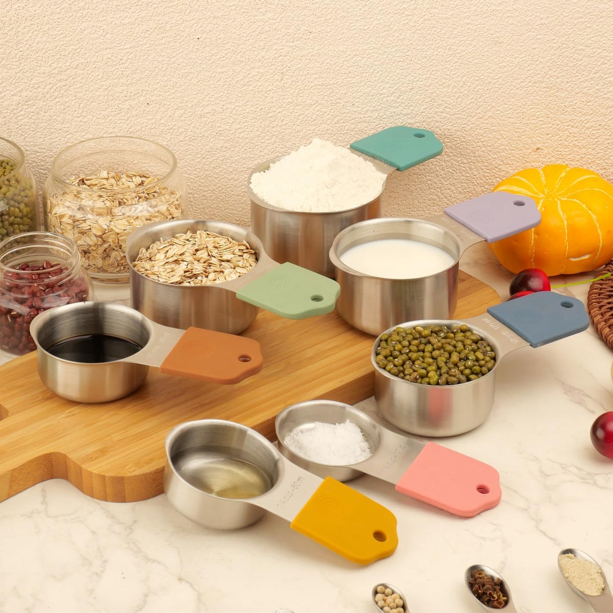 16 Pcs Magnetic Measuring Cups and Spoons Set,Stackable Metal Measure Cup for Measuring Dry and Liquid Ingredients,Kitchen Dry Food, Cooking Baking Measurements,Silvery