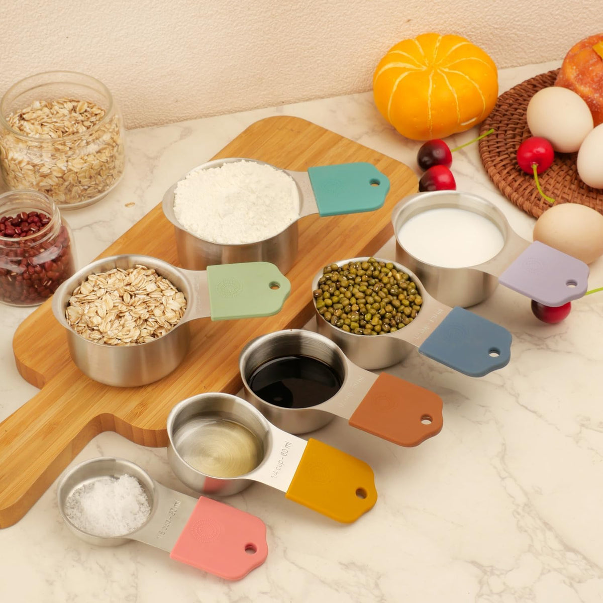 16 Pcs Magnetic Measuring Cups and Spoons Set,Stackable Metal Measure Cup for Measuring Dry and Liquid Ingredients,Kitchen Dry Food, Cooking Baking Measurements,Silvery