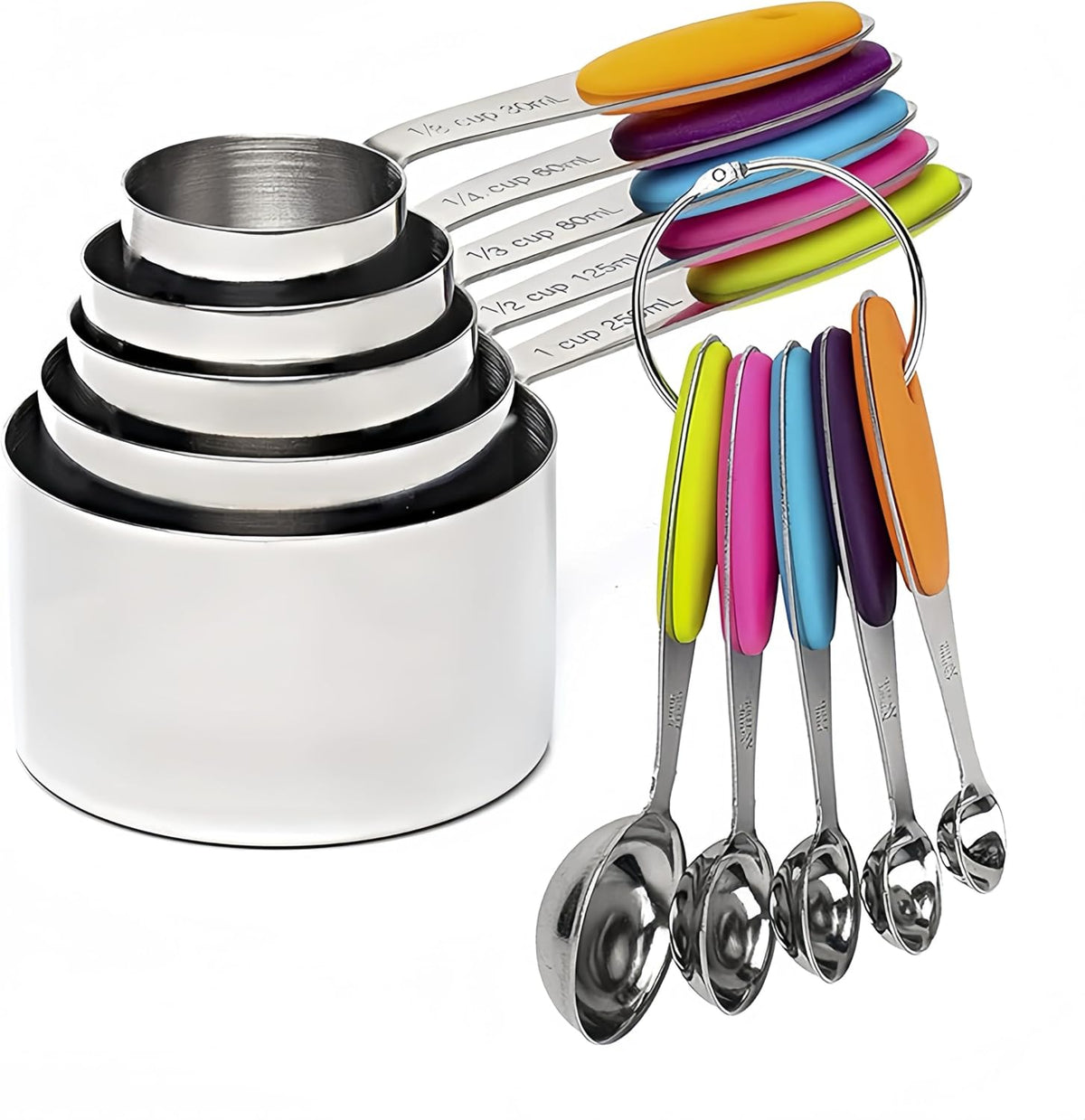 16 Pcs Magnetic Measuring Cups and Spoons Set,Stackable Metal Measure Cup for Measuring Dry and Liquid Ingredients,Kitchen Dry Food, Cooking Baking Measurements,Silvery