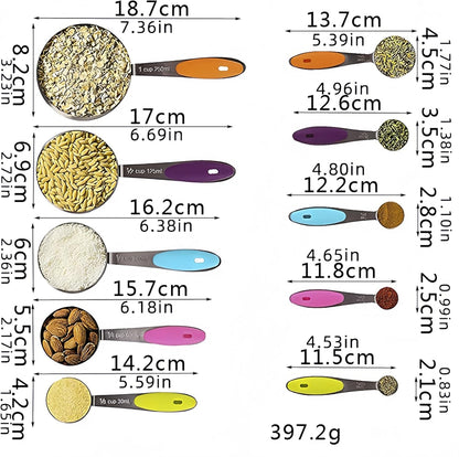 16 Pcs Magnetic Measuring Cups and Spoons Set,Stackable Metal Measure Cup for Measuring Dry and Liquid Ingredients,Kitchen Dry Food, Cooking Baking Measurements,Silvery