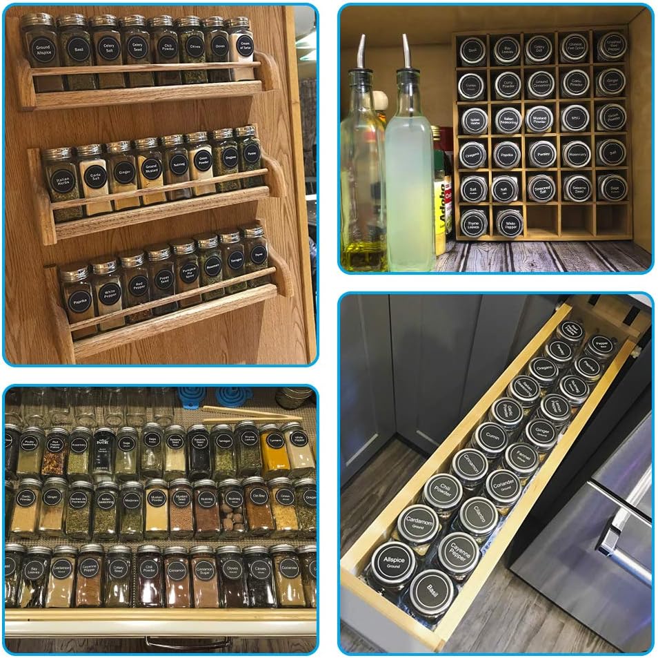 24 Pcs Glass Spice Jars with Labels - 4oz Empty Square Spice Bottles Containers, Condiment Pot, Shaker Lids and Airtight Metal Caps - Silicone Collapsible Funnel