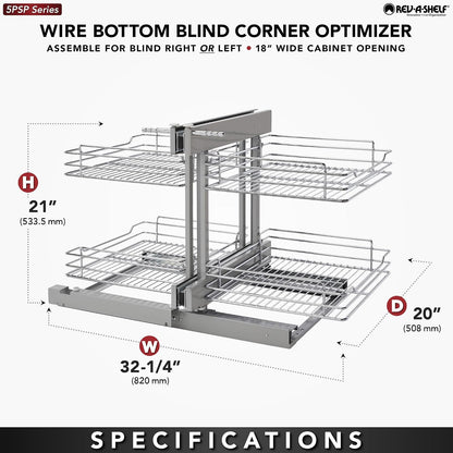 Chrome Two-Tier Wire Bottom Pullout Organizer with Soft-Close for Blind Corner Base Kitchen Cabinets, Adjustable 4-Basket Storage System, Min Opening Width of 15", 5PSP-15SC-CR