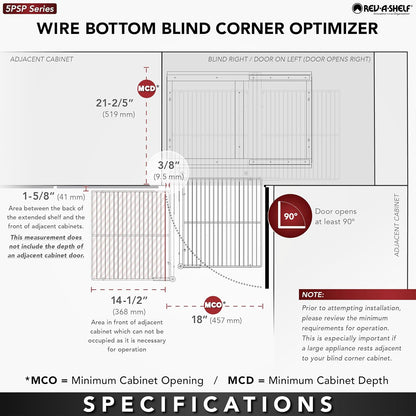 Chrome Two-Tier Wire Bottom Pullout Organizer with Soft-Close for Blind Corner Base Kitchen Cabinets, Adjustable 4-Basket Storage System, Min Opening Width of 15", 5PSP-15SC-CR
