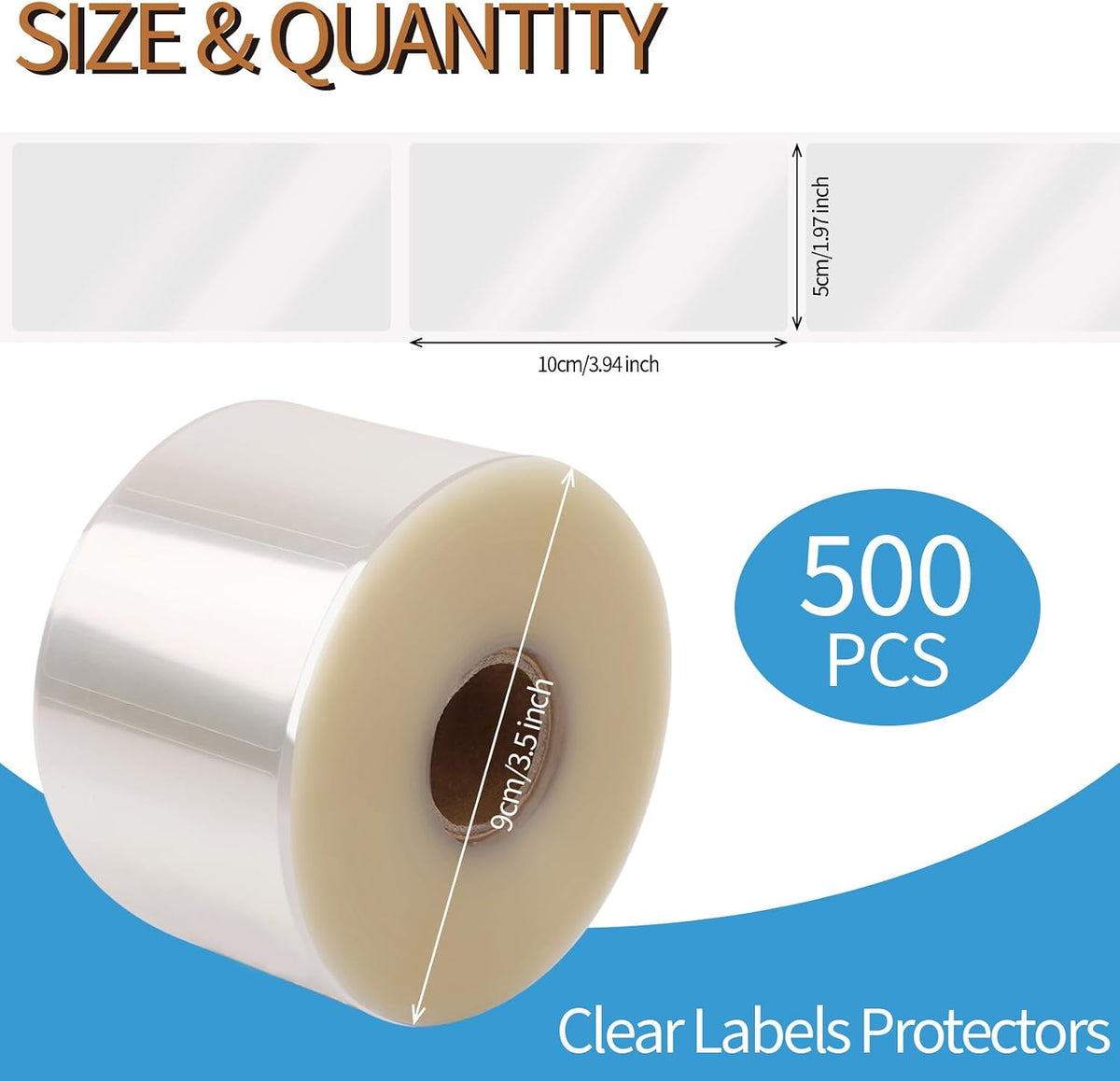 500pcs Clear Label Protector Waterproof Transparent 4 x 2 Inch | Clear Label Wafer Seal Stickers for Back to School Office Library Laboratory Protecting Barcode Number Clothes Food Labels