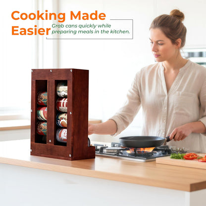 Wooden Can Organizer for Pantry, Solid Wood Canned Food Rack, Holds Standard 14.2 oz Cans, Space-Saving Kitchen Storage for Cabinets & Countertops (Brown)