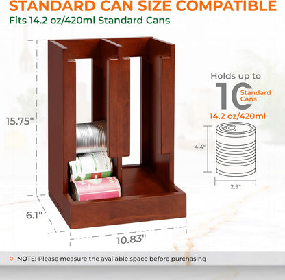 Wooden Can Organizer for Pantry, Solid Wood Canned Food Rack, Holds Standard 14.2 oz Cans, Space-Saving Kitchen Storage for Cabinets & Countertops (Brown)