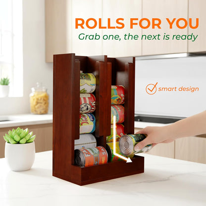 Wooden Can Organizer for Pantry, Solid Wood Canned Food Rack, Holds Standard 14.2 oz Cans, Space-Saving Kitchen Storage for Cabinets & Countertops (Brown)