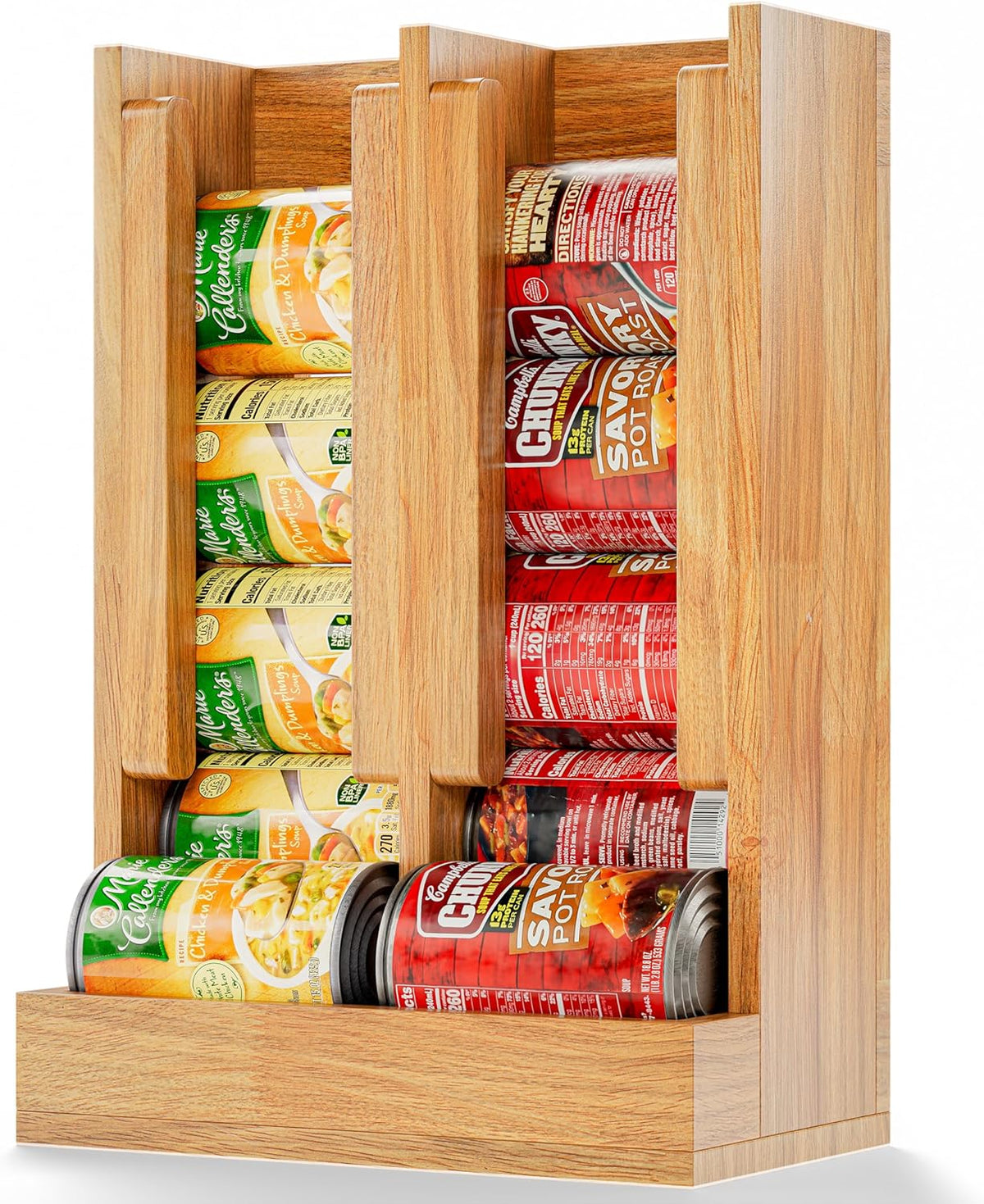 Wooden Can Organizer for Pantry, Solid Wood Canned Food Rack, Holds Standard 14.2 oz Cans, Space-Saving Kitchen Storage for Cabinets & Countertops (Brown)